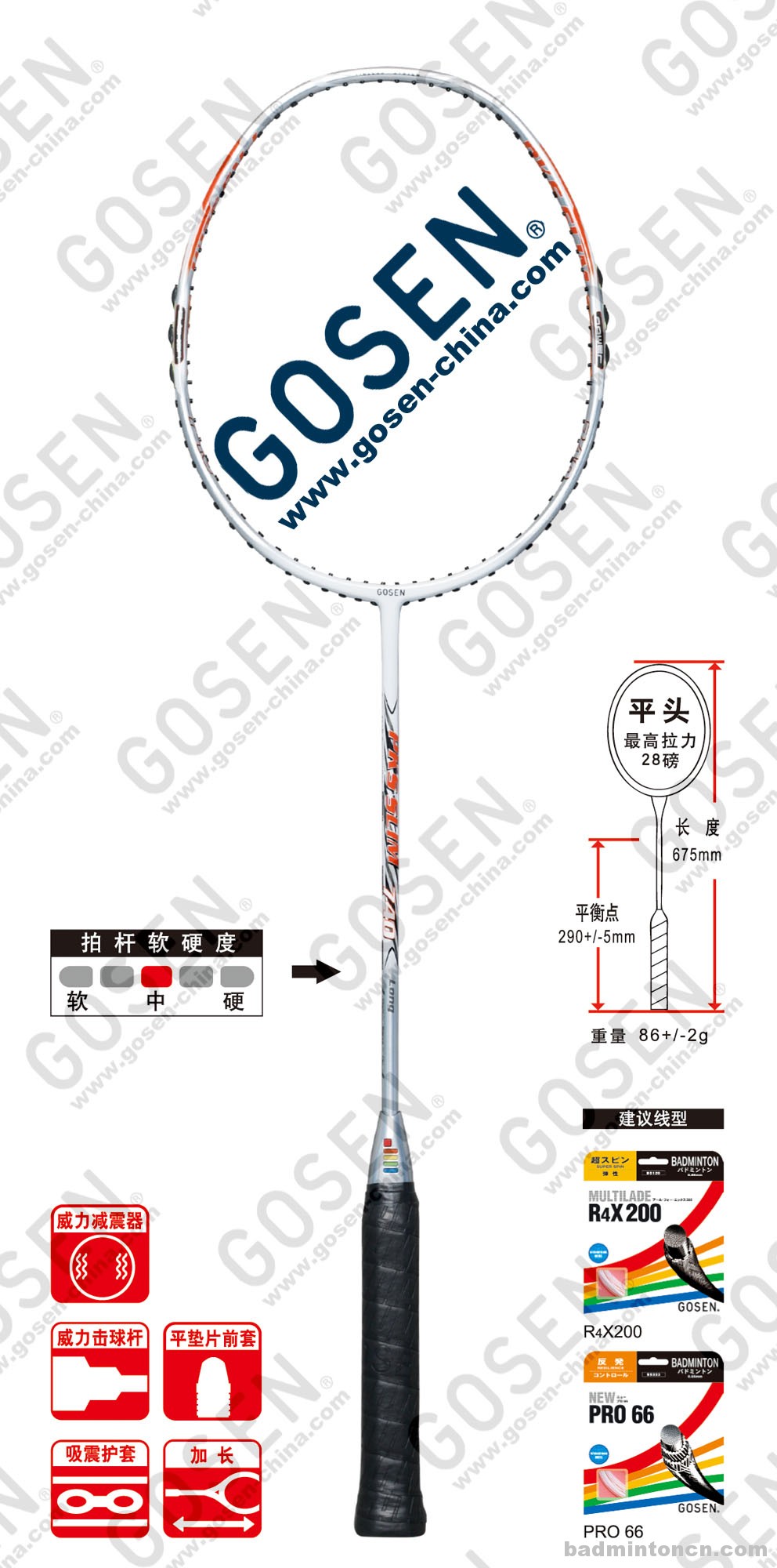 图片SLIM-740 LONG SLIM740 羽毛球拍高神Gosen PKS系列中羽在线